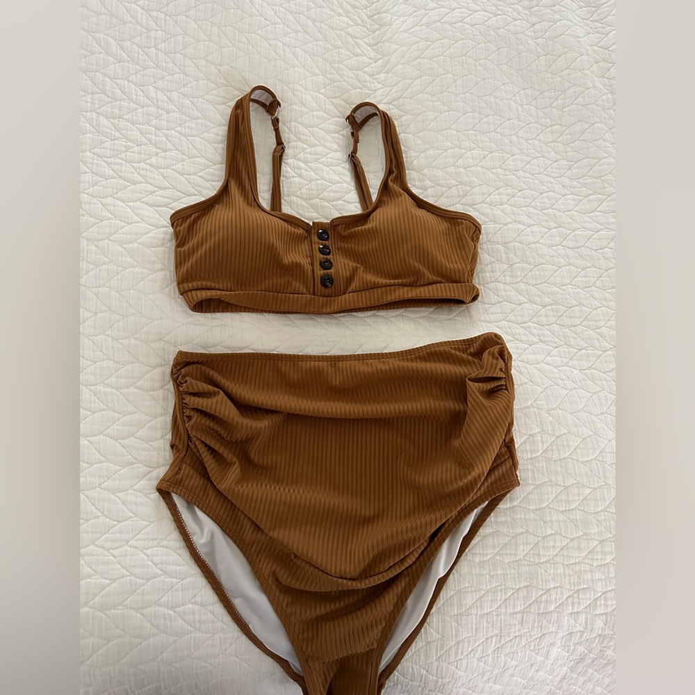 Summer Mae two-piece high waisted crop top maternity swimsuit